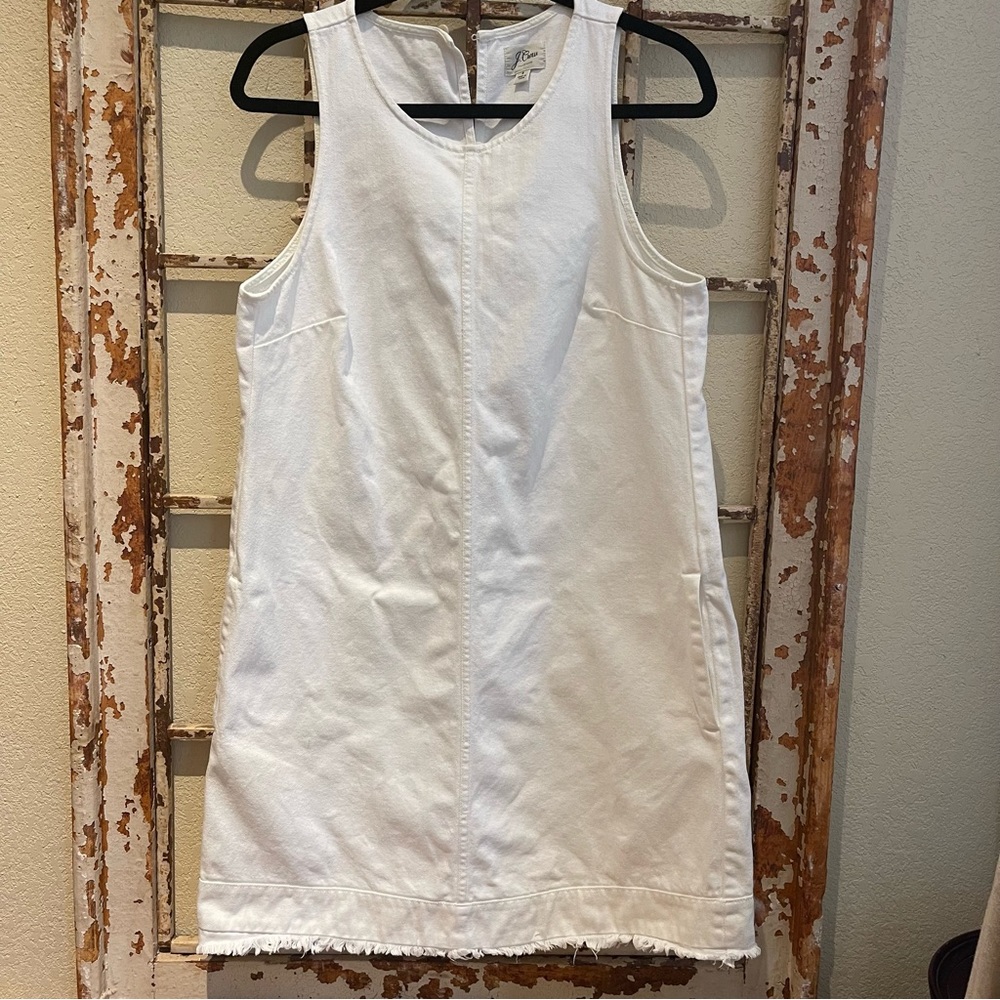 White sleeveless J Crew denim dress